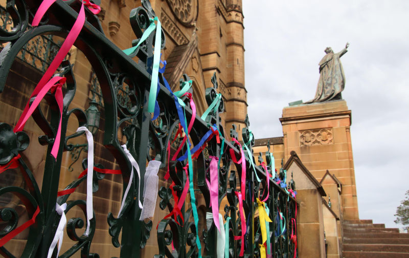 Silence over St Mary's Cathedral remembrance ribbon cutting