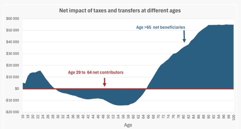 net impact of taxes and transfers at different ages